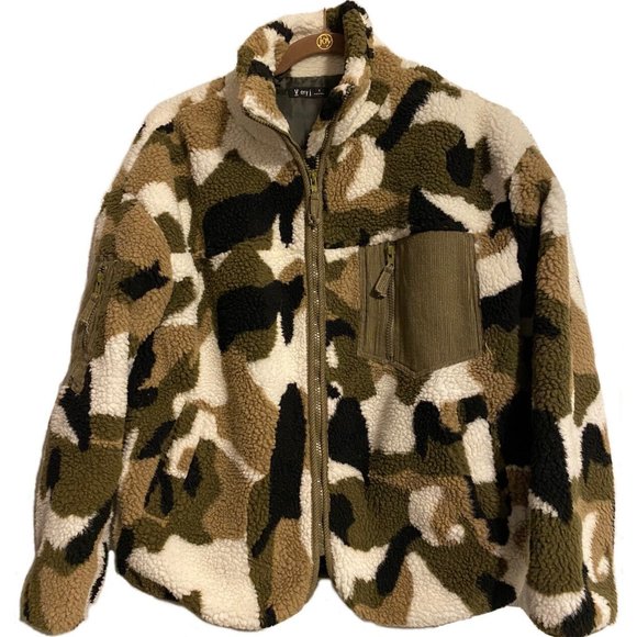 Very J Jackets & Blazers - Very J Camouflage Women’s Small Print Zip Up Sherpa Bomber Jacket